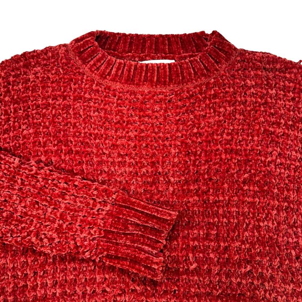 Altard State Red Chenille‎ Waffle Knit Sweater Chunky High Low Hem Small
